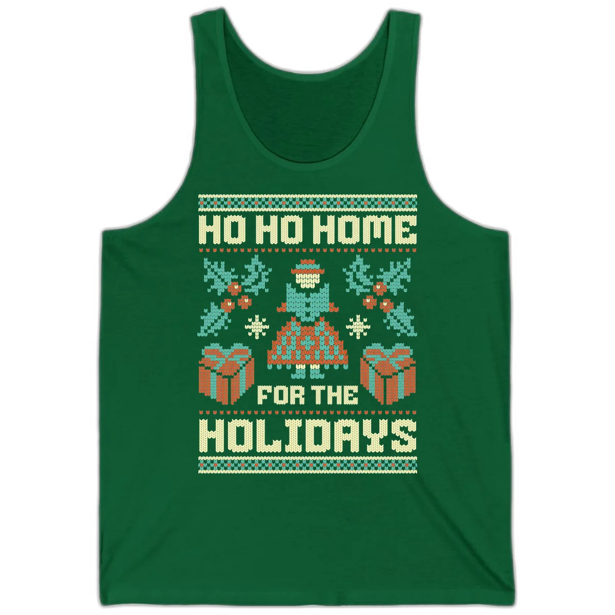 Ho Ho Home For The Holidays Ugly Sweater Tank in Kelly
