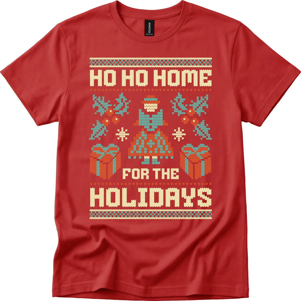 Ho Ho Home For The Holidays Ugly Sweater T-Shirt in Red
