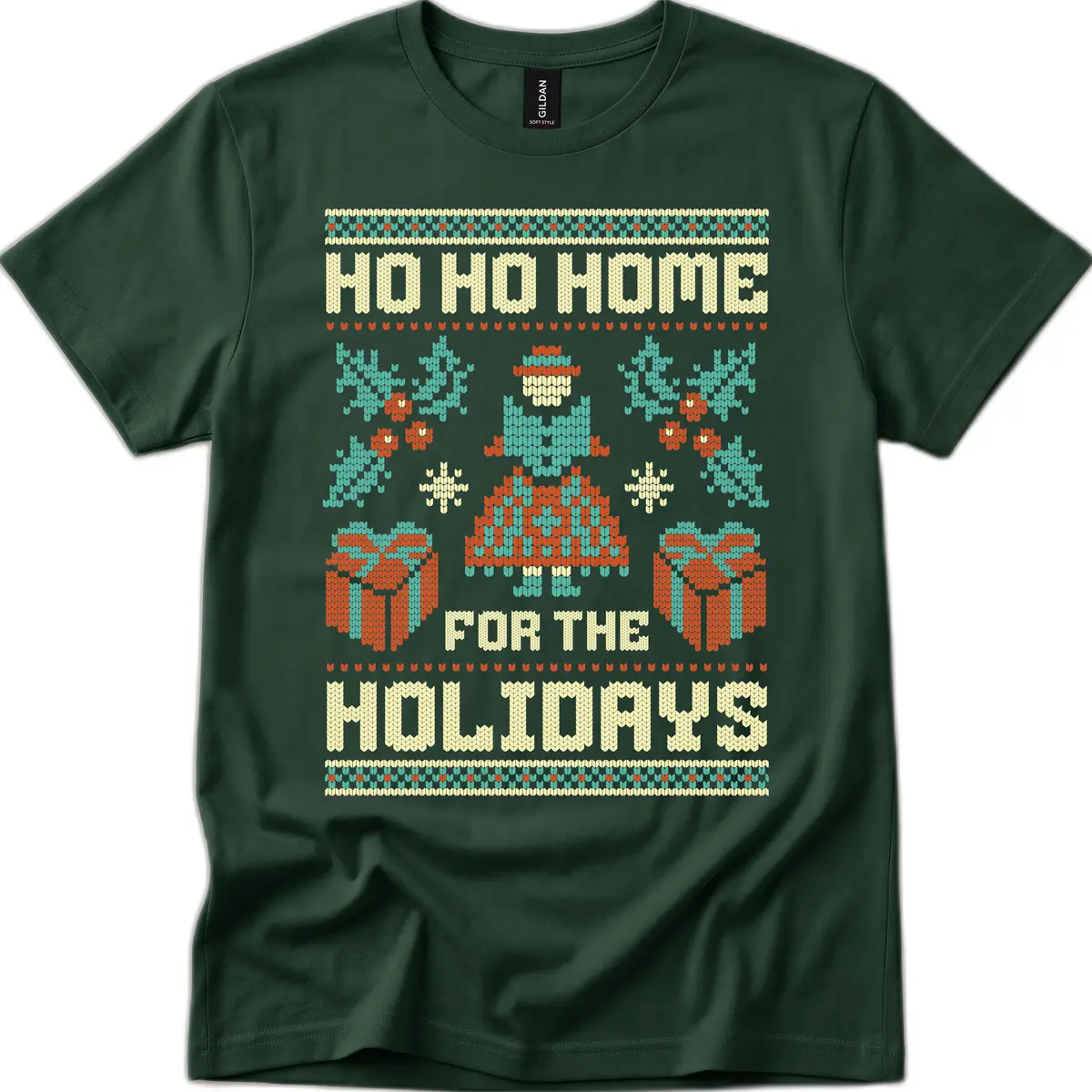 Ho Ho Home For The Holidays Ugly Sweater T-Shirt in Forest Green