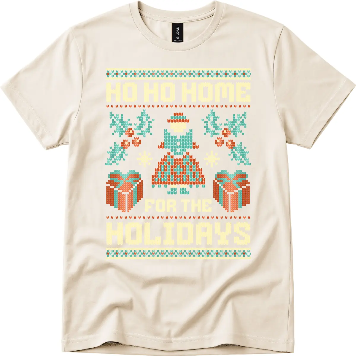 Ho Ho Home For The Holidays Ugly Sweater T-Shirt in Natural