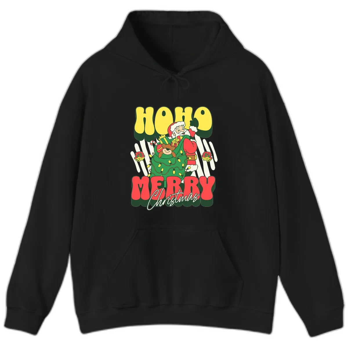 Ho Ho Merry Christmas Santa Claus Hoodie in Black