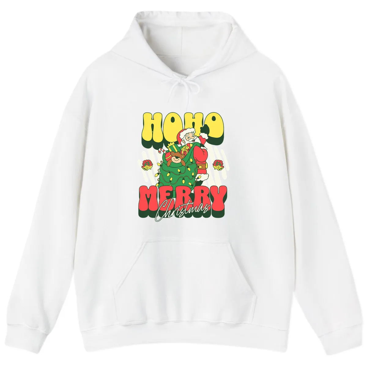 Ho Ho Merry Christmas Santa Claus Hoodie in White