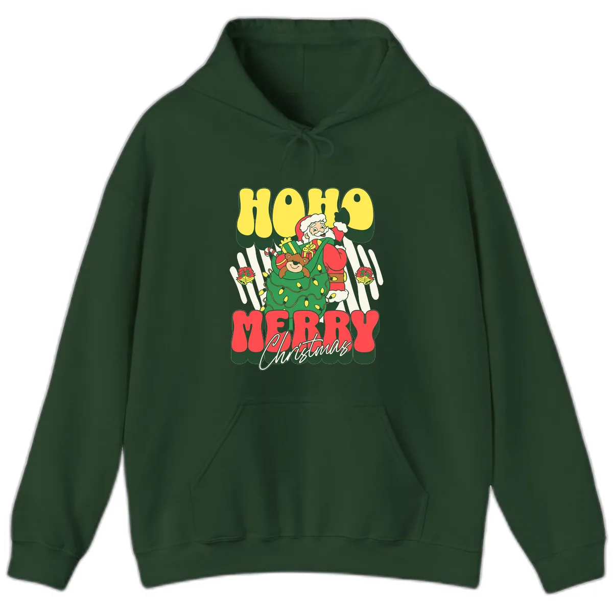 Ho Ho Merry Christmas Santa Claus Hoodie in Forest Green