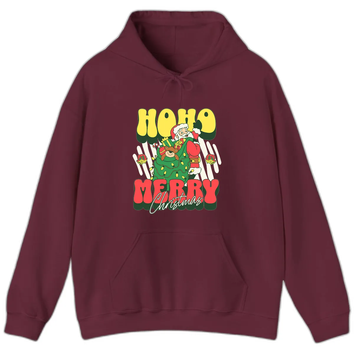 Ho Ho Merry Christmas Santa Claus Hoodie in Maroon