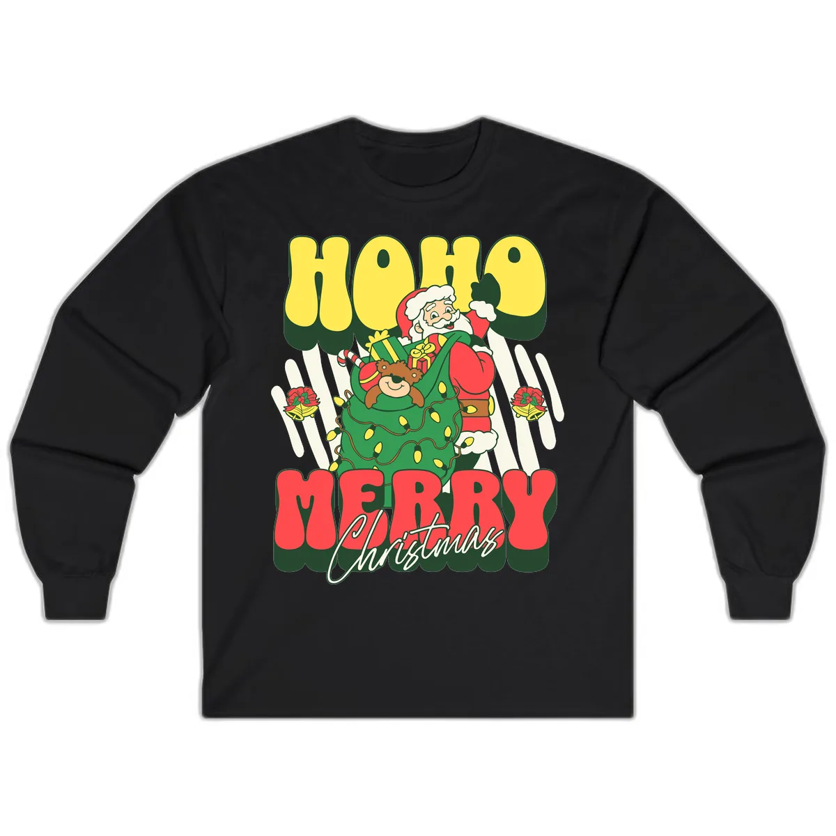Ho Ho Merry Christmas Santa Claus Long Sleeve in Black