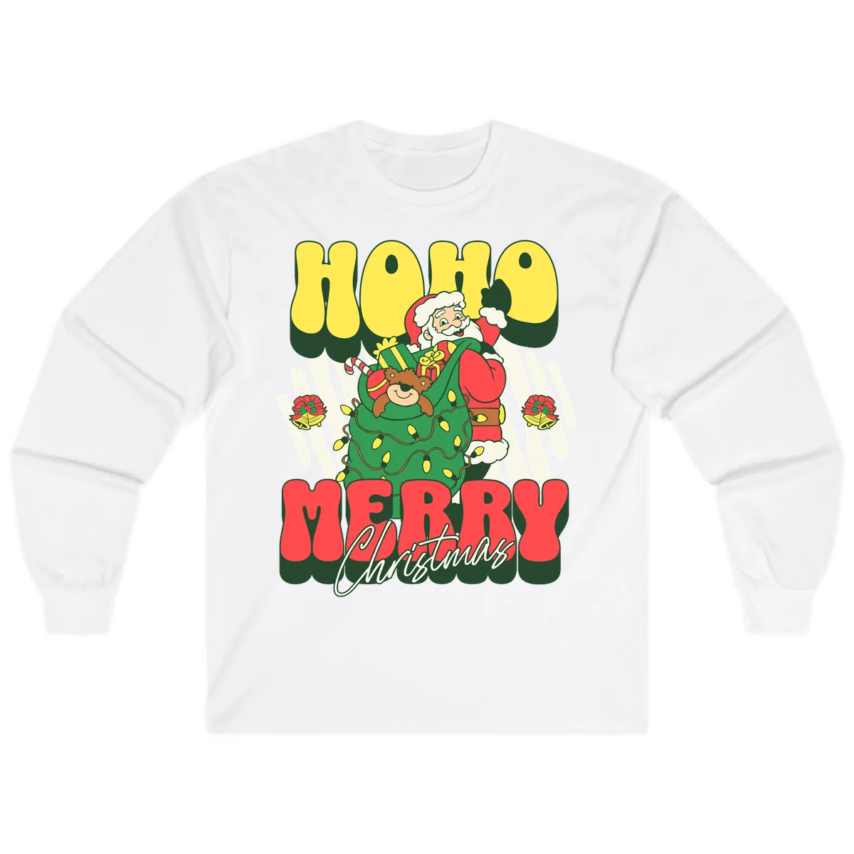 Ho Ho Merry Christmas Santa Claus Long Sleeve in White