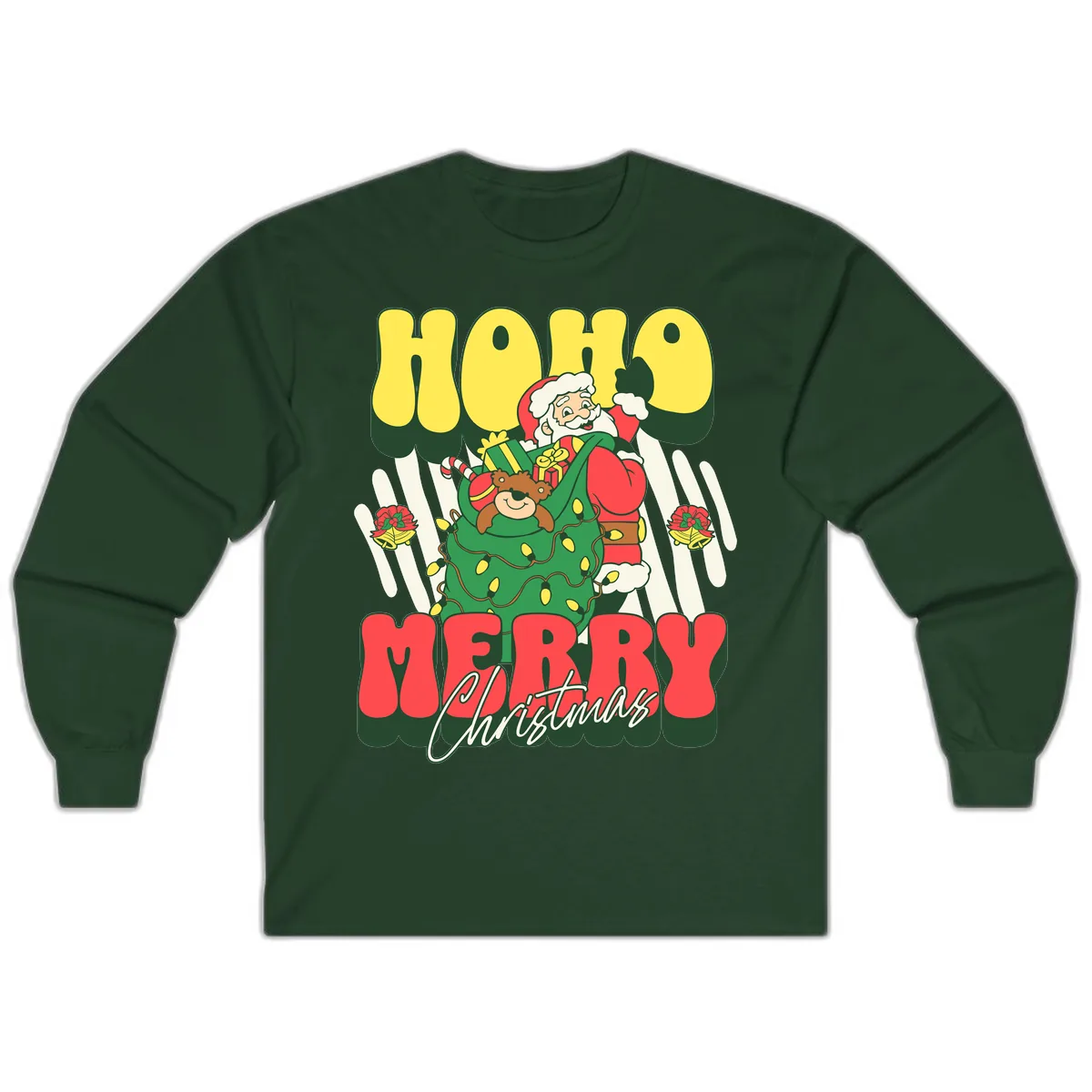 Ho Ho Merry Christmas Santa Claus Long Sleeve in Forest Green