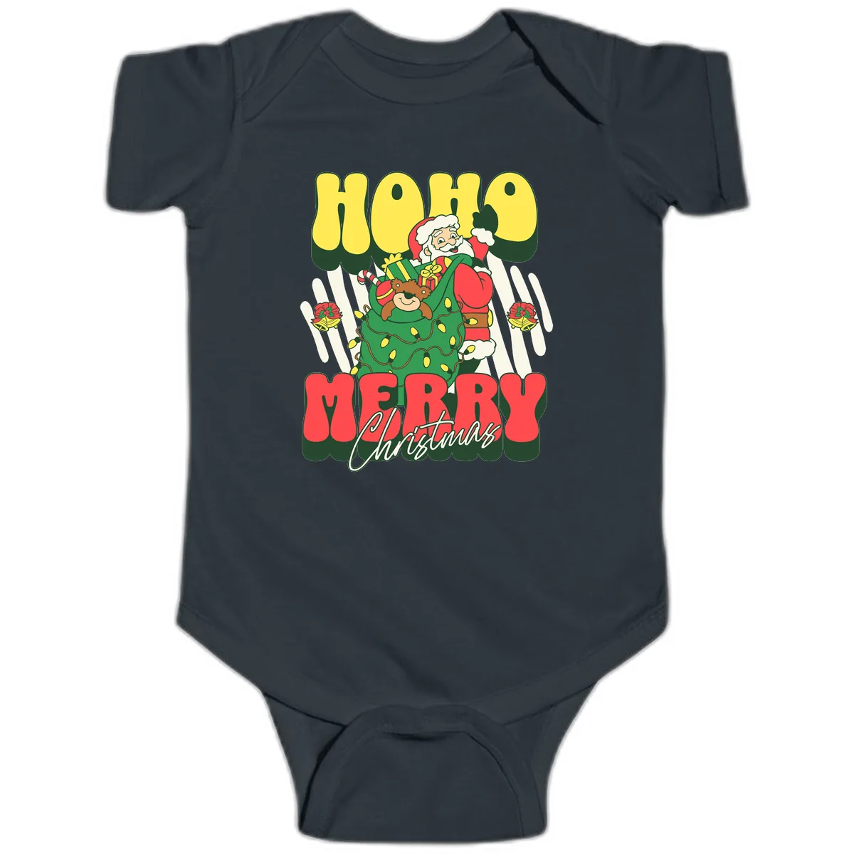 Ho Ho Merry Christmas Santa Claus Baby Onesie in Black