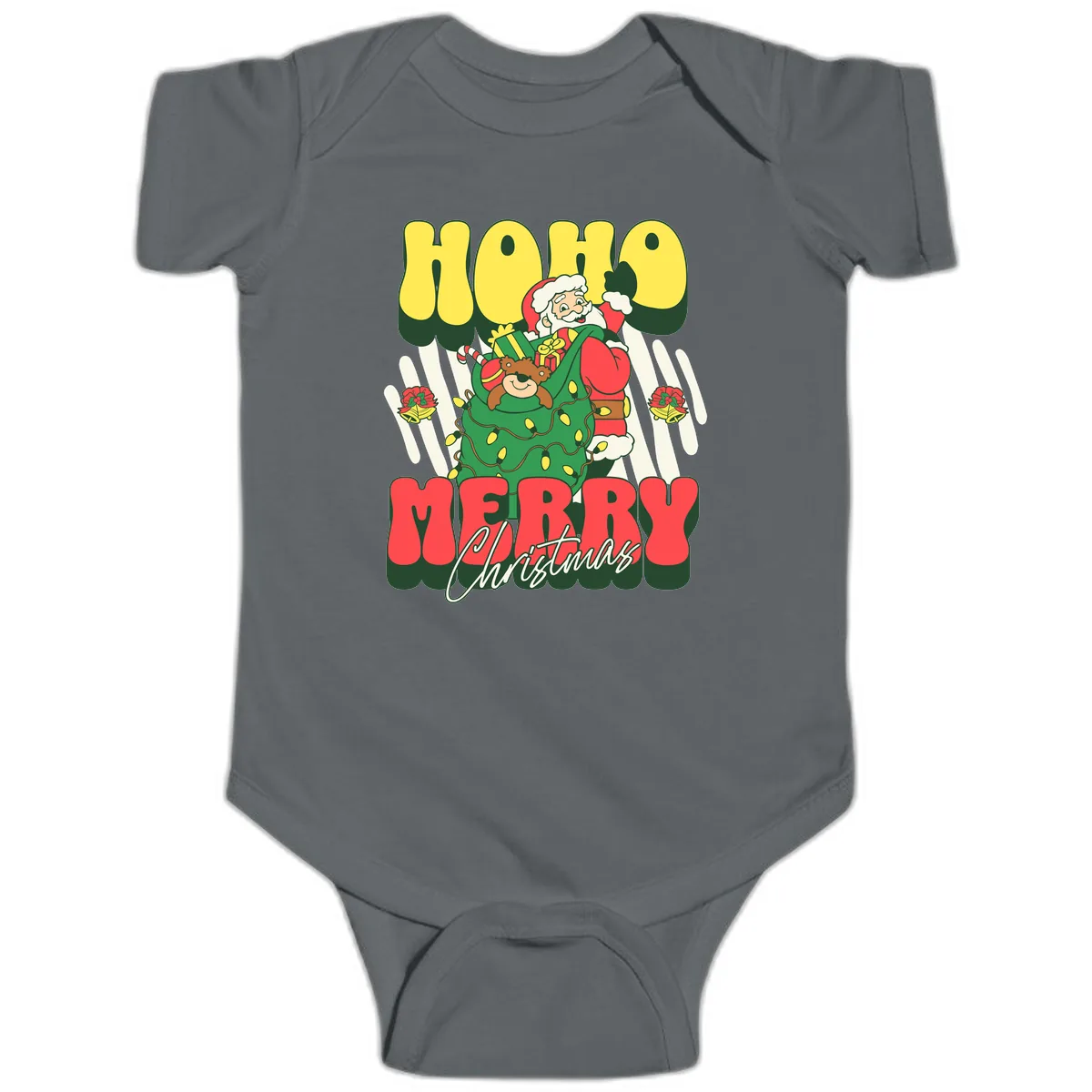 Ho Ho Merry Christmas Santa Claus Baby Onesie in Charcoal