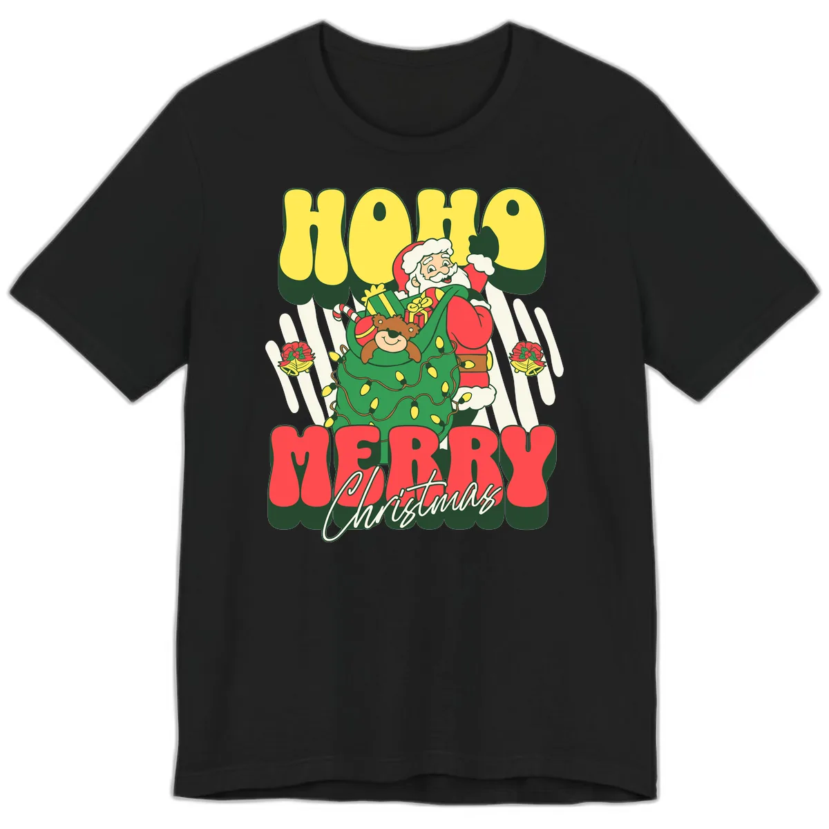 Ho Ho Merry Christmas Santa Claus Premium T-Shirt in Black
