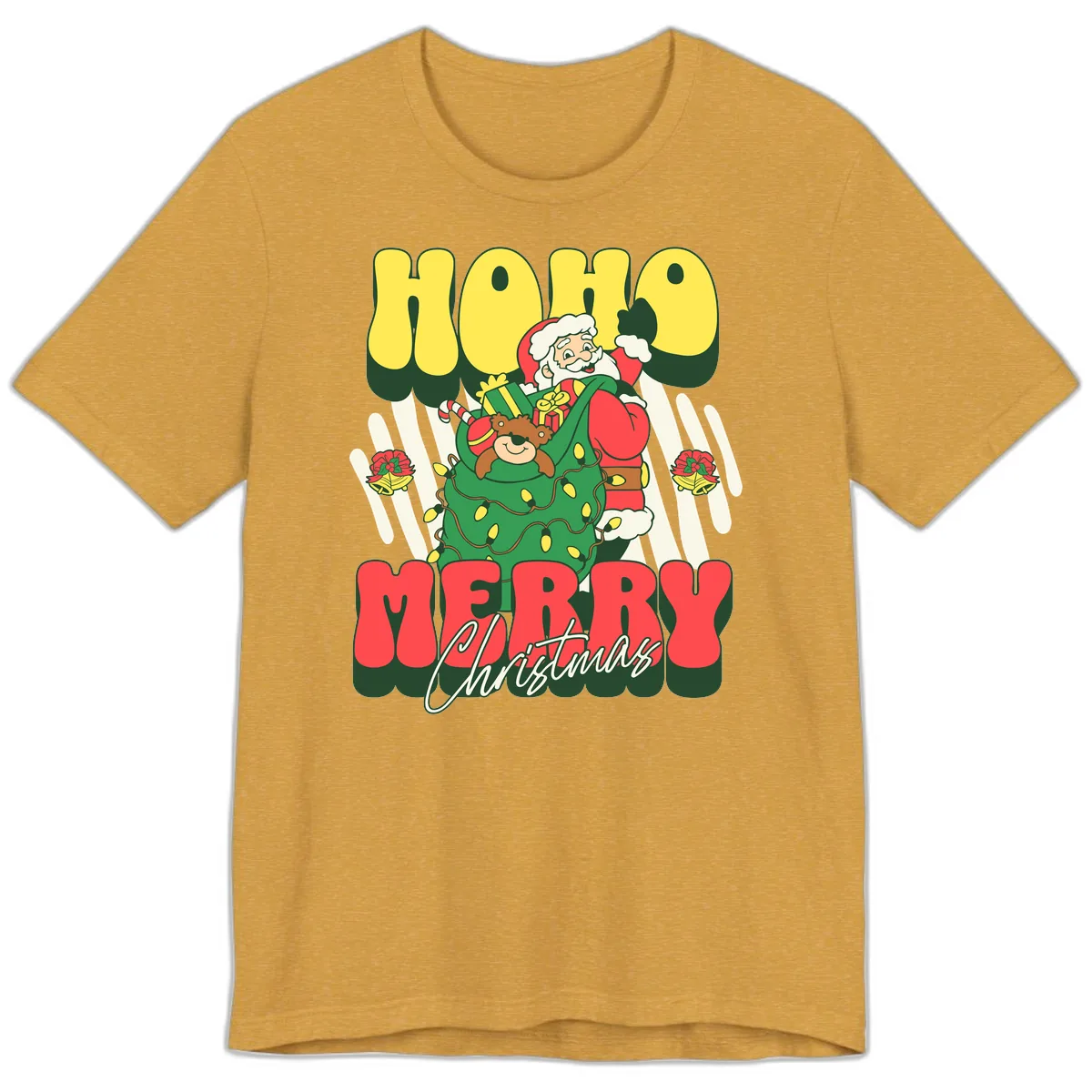 Ho Ho Merry Christmas Santa Claus Premium T-Shirt in Heather Mustard