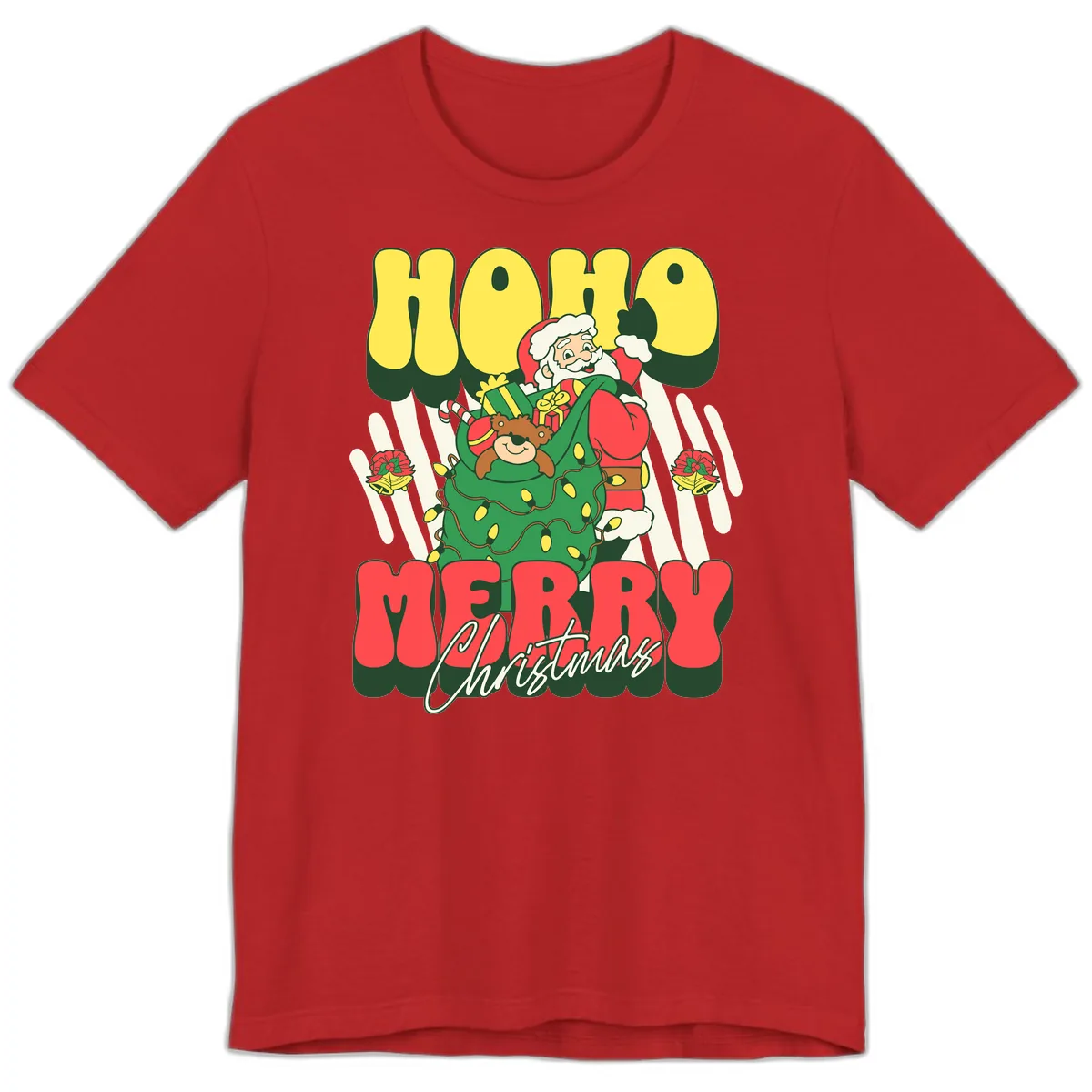 Ho Ho Merry Christmas Santa Claus Premium T-Shirt in Red