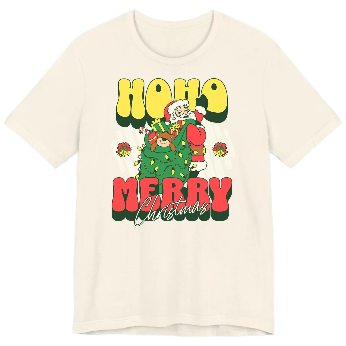 Ho Ho Merry Christmas Santa Claus Premium T-Shirt in Natural