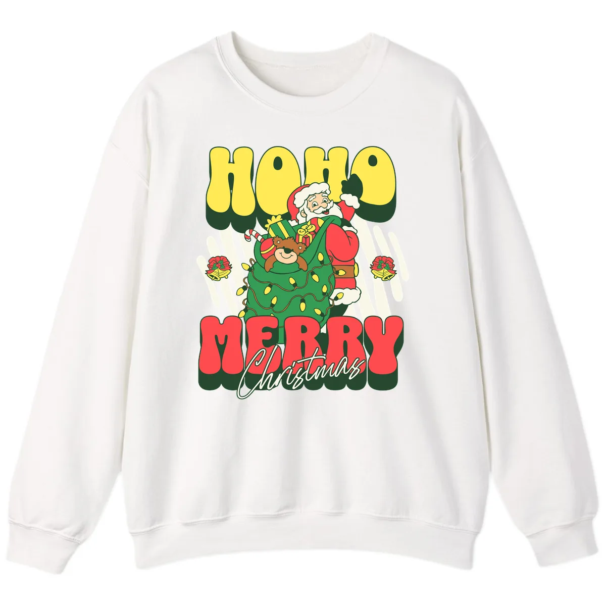 Ho Ho Merry Christmas Santa Claus Sweatshirt in White