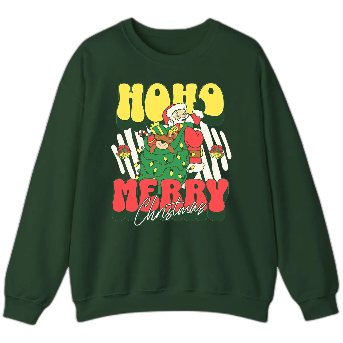 Ho Ho Merry Christmas Santa Claus Sweatshirt in Forest Green