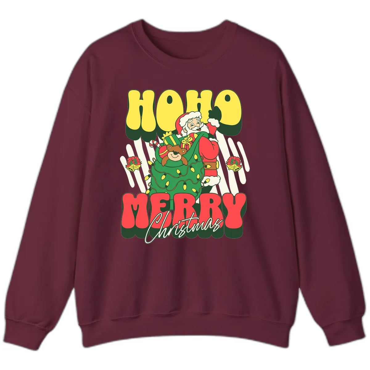 Ho Ho Merry Christmas Santa Claus Sweatshirt in Maroon