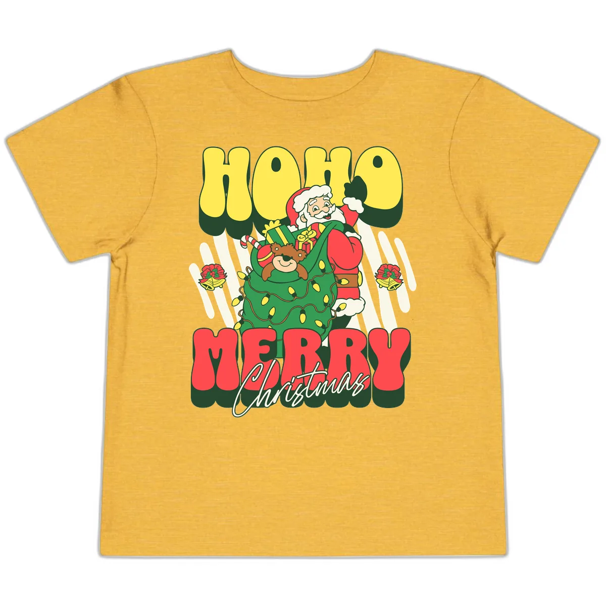 Ho Ho Merry Christmas Santa Claus Toddler T-Shirt in Heather Yellow Gold
