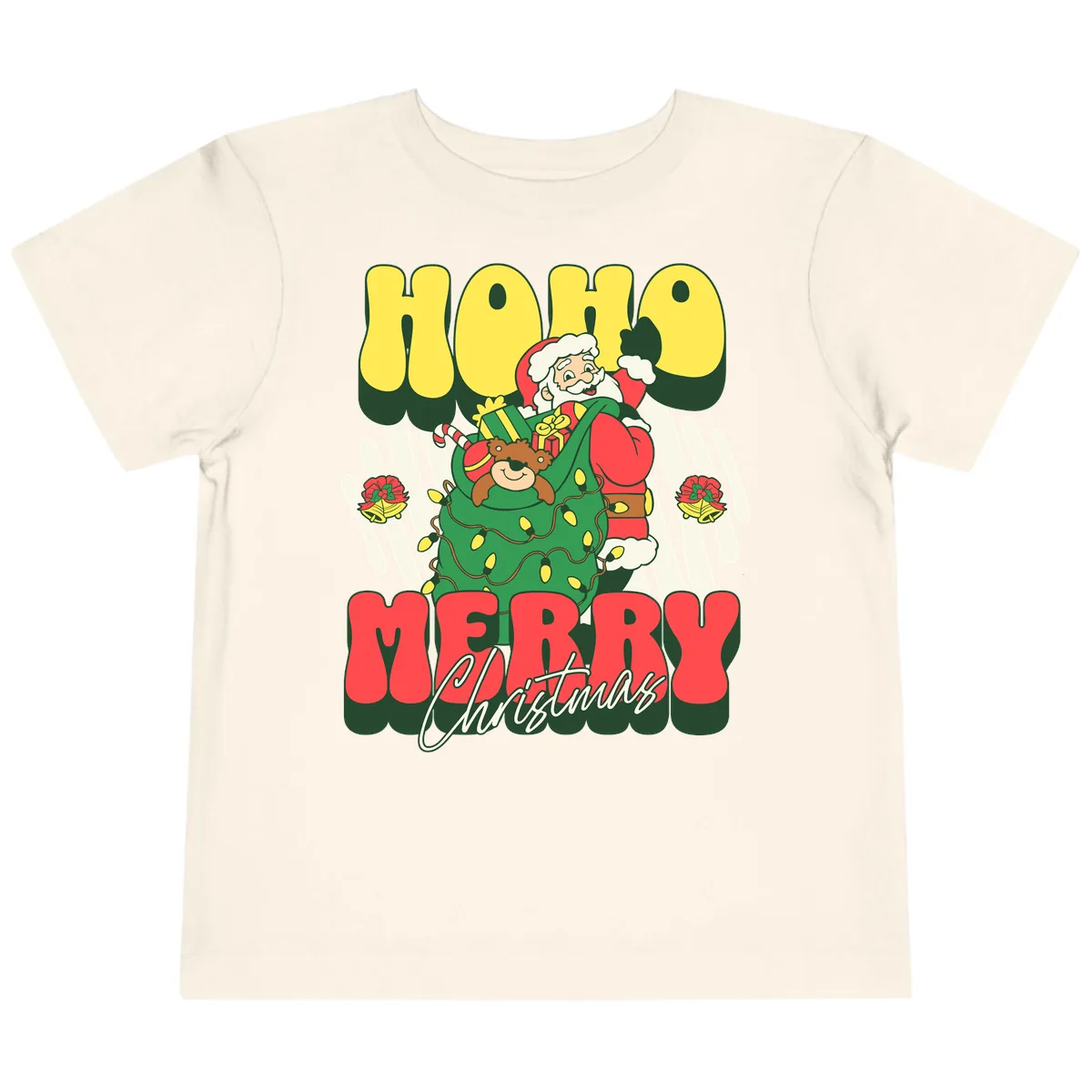 Ho Ho Merry Christmas Santa Claus Toddler T-Shirt in Natural