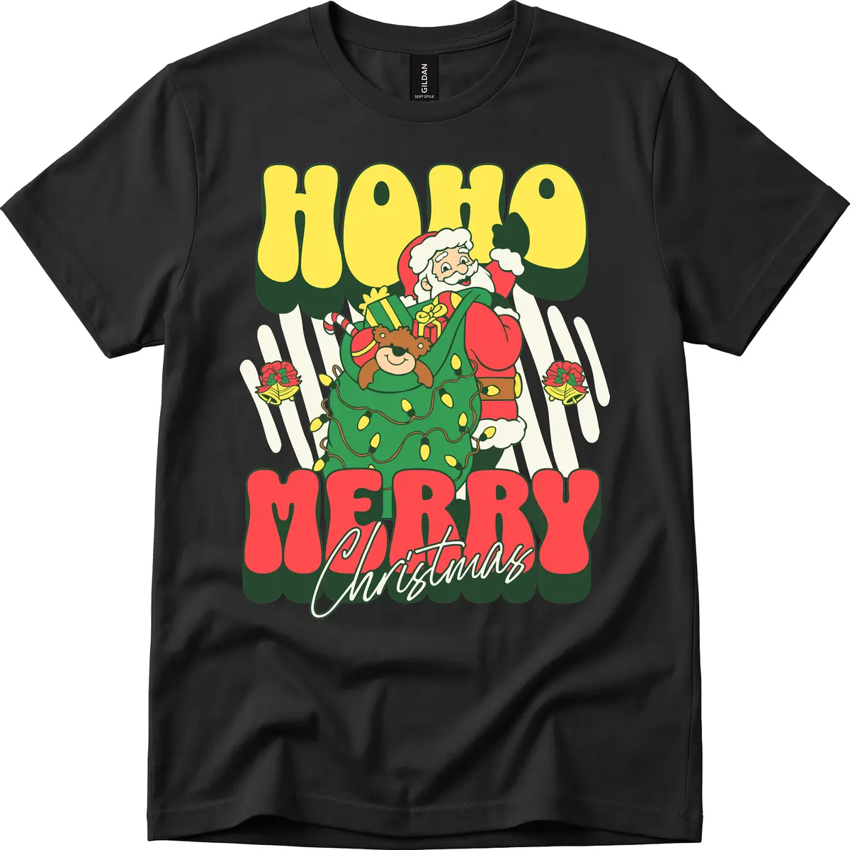 Ho Ho Merry Christmas Santa Claus T-Shirt in Black