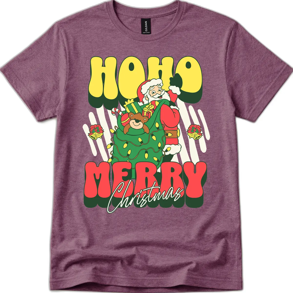 Ho Ho Merry Christmas Santa Claus T-Shirt in Heather Maroon