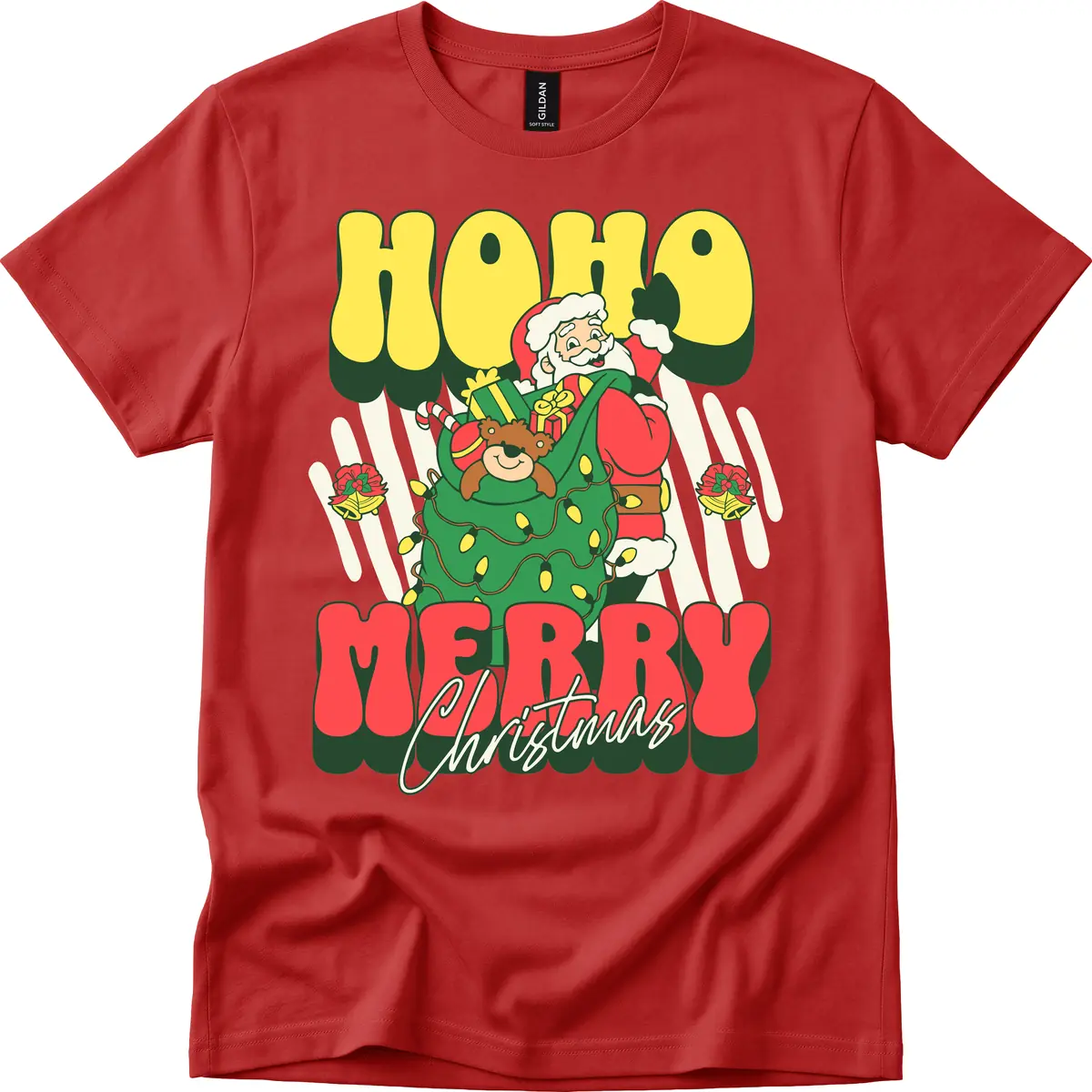 Ho Ho Merry Christmas Santa Claus T-Shirt in Red