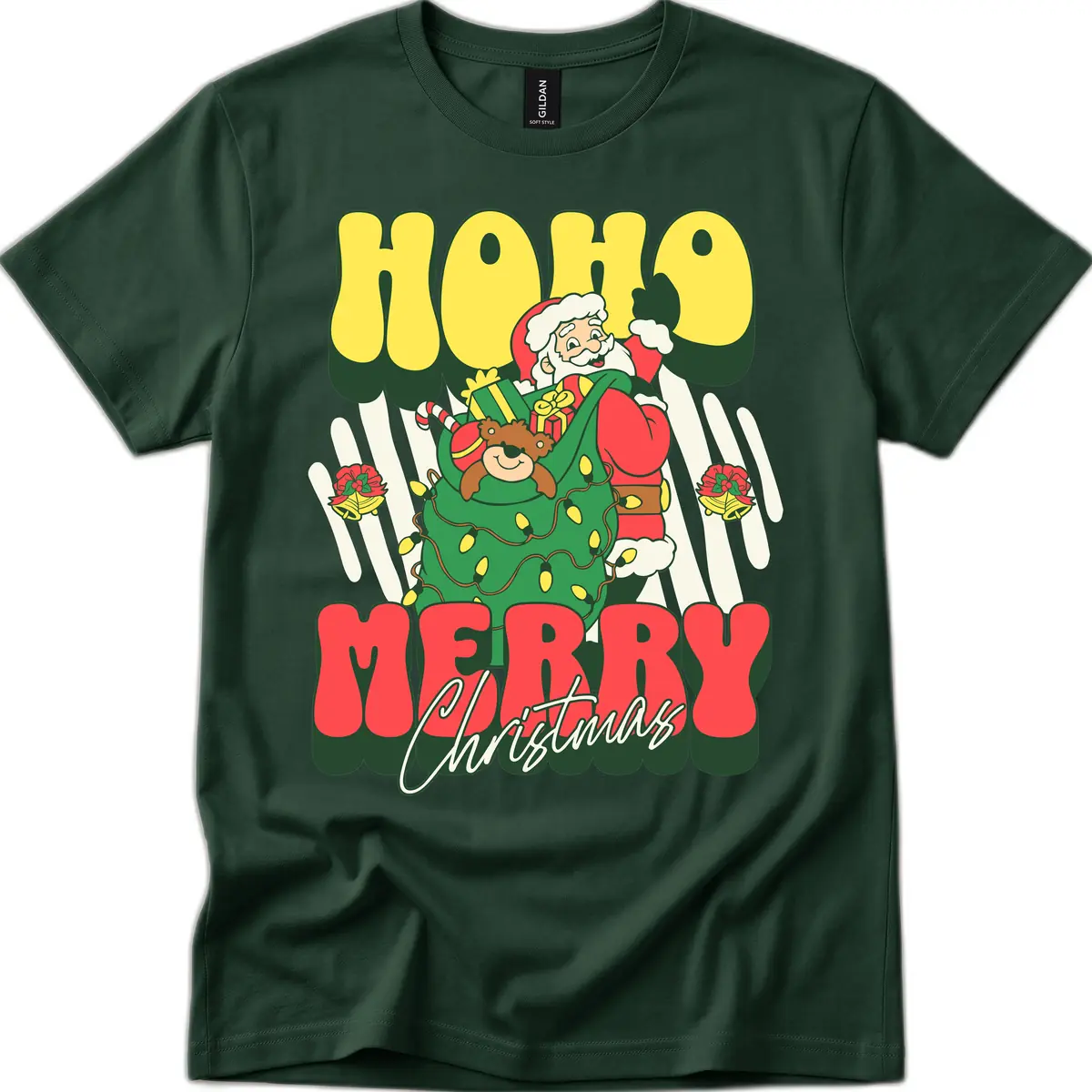 Ho Ho Merry Christmas Santa Claus T-Shirt in Forest Green