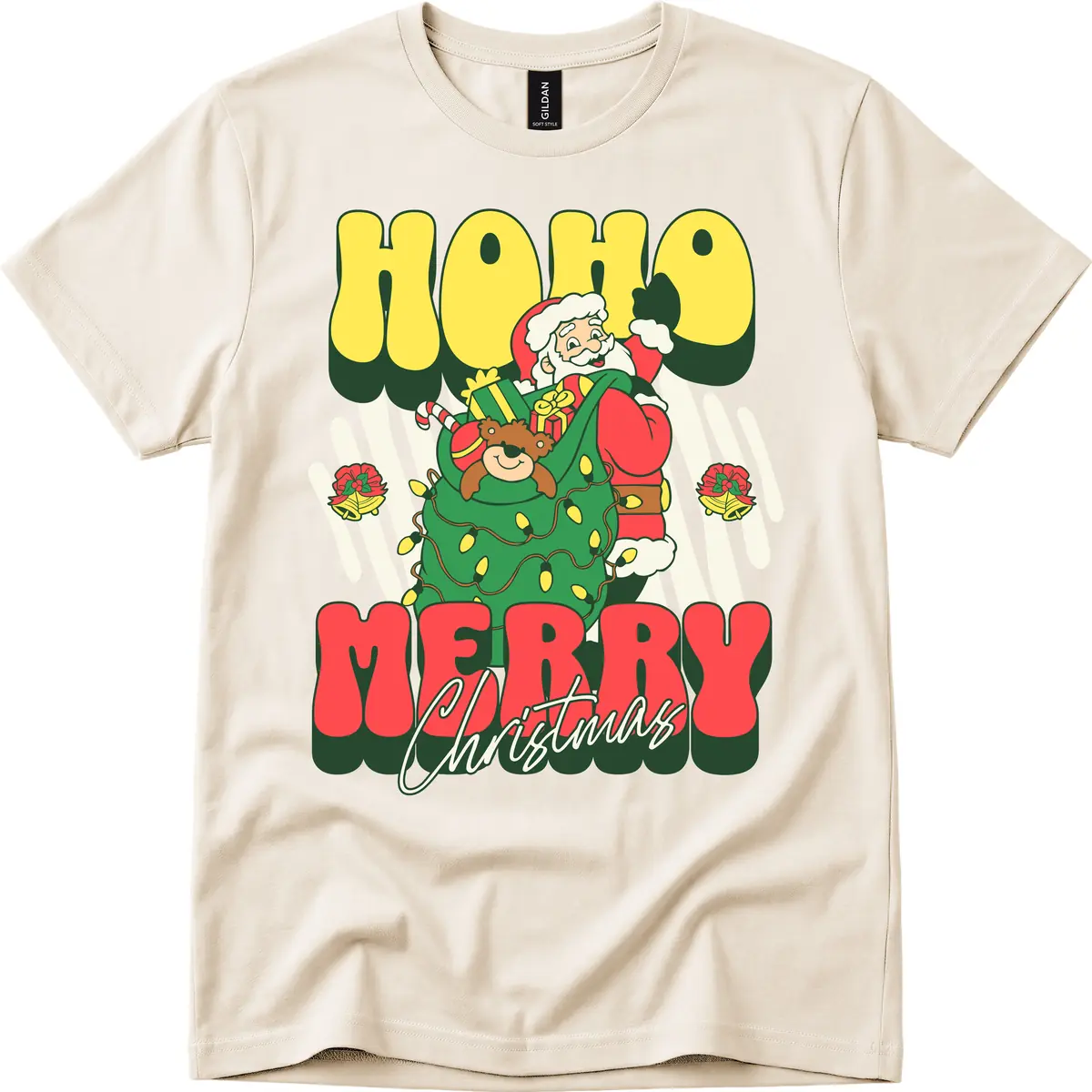 Ho Ho Merry Christmas Santa Claus T-Shirt in Natural