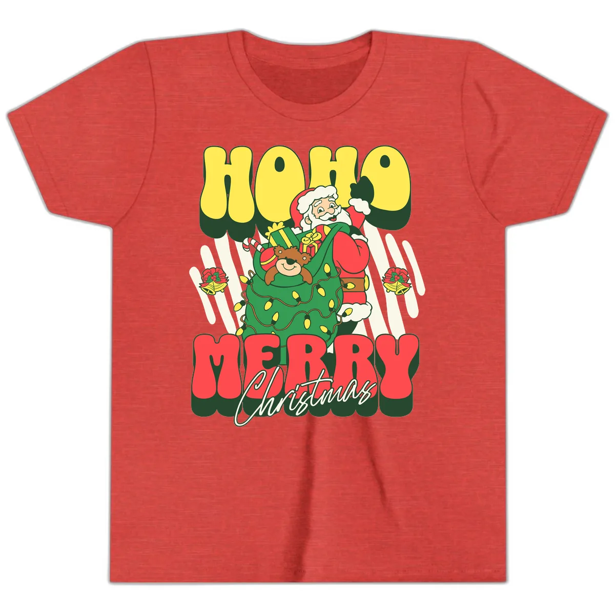 Ho Ho Merry Christmas Santa Claus Youth T-Shirt in Heather Red