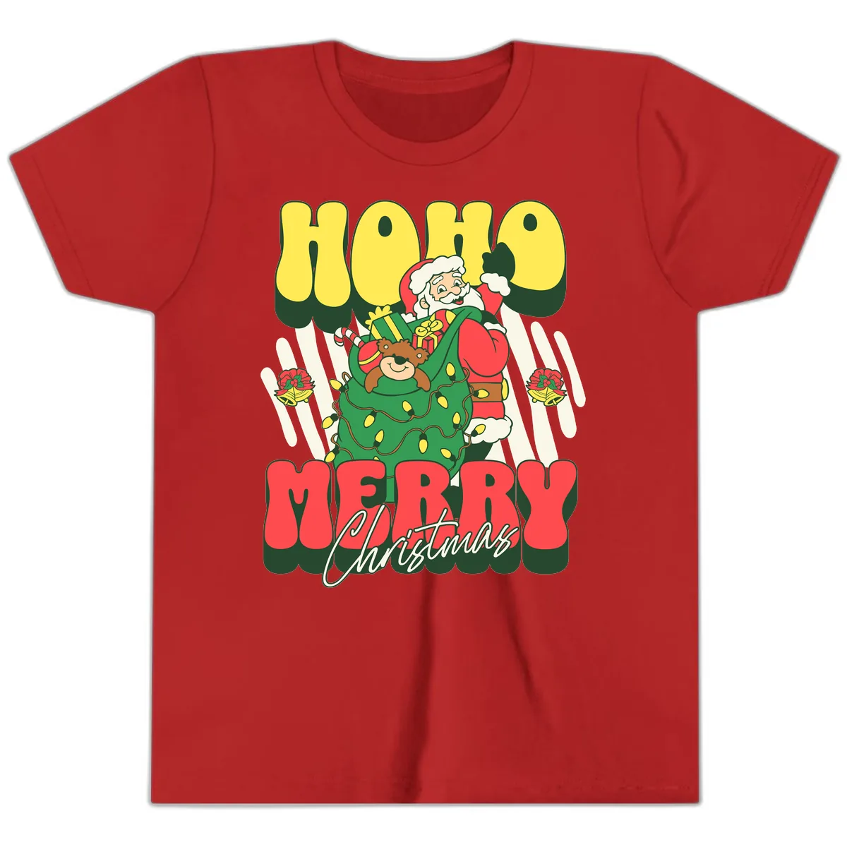 Ho Ho Merry Christmas Santa Claus Youth T-Shirt in Red