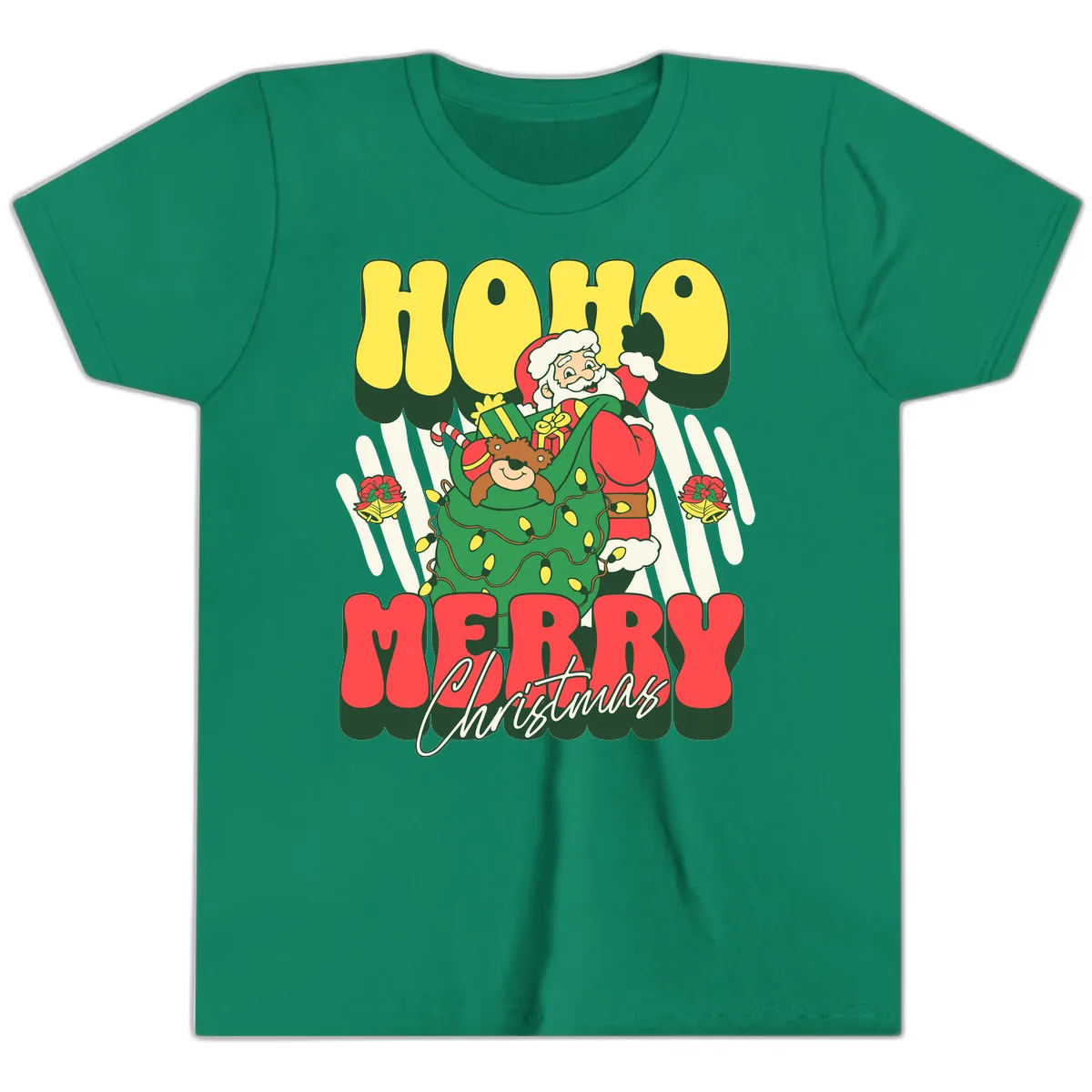 Ho Ho Merry Christmas Santa Claus Youth T-Shirt in Kelly