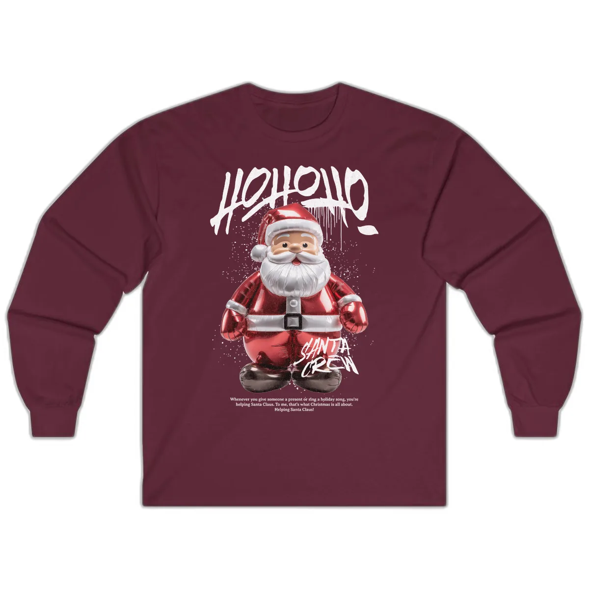 Hoholo Ho Ho Santa Crew Christmas Long Sleeve in Maroon