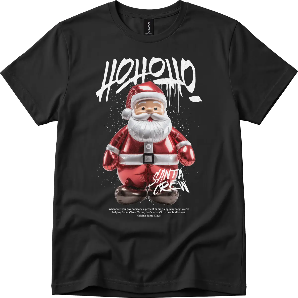 Hoholo Ho Ho Santa Crew Christmas T-Shirt in Black
