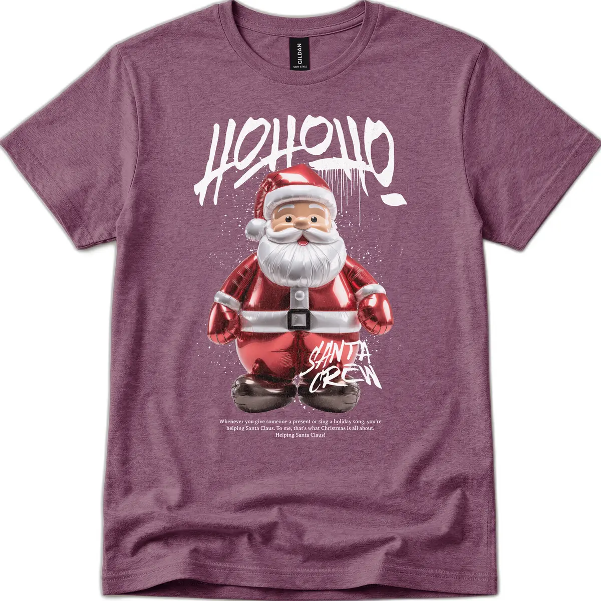 Hoholo Ho Ho Santa Crew Christmas T-Shirt in Heather Maroon