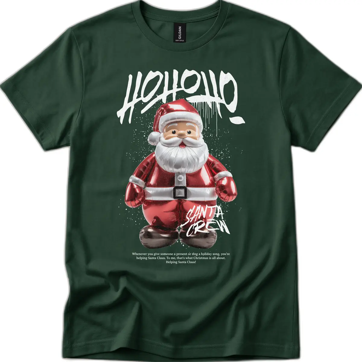 Hoholo Ho Ho Santa Crew Christmas T-Shirt in Forest Green