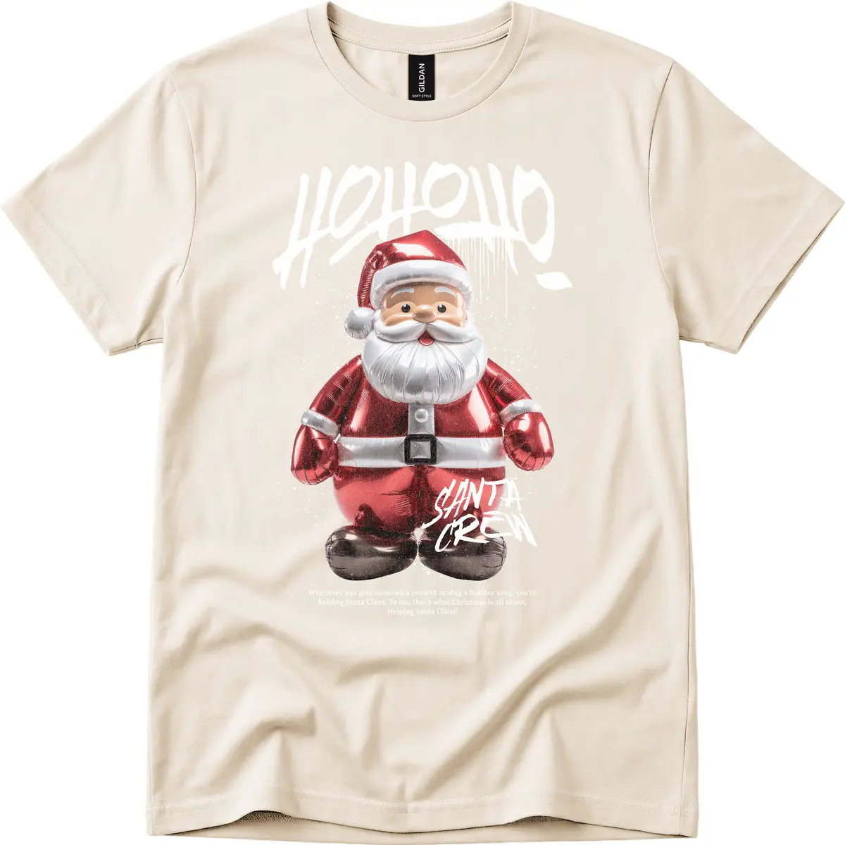 Hoholo Ho Ho Santa Crew Christmas T-Shirt in Natural