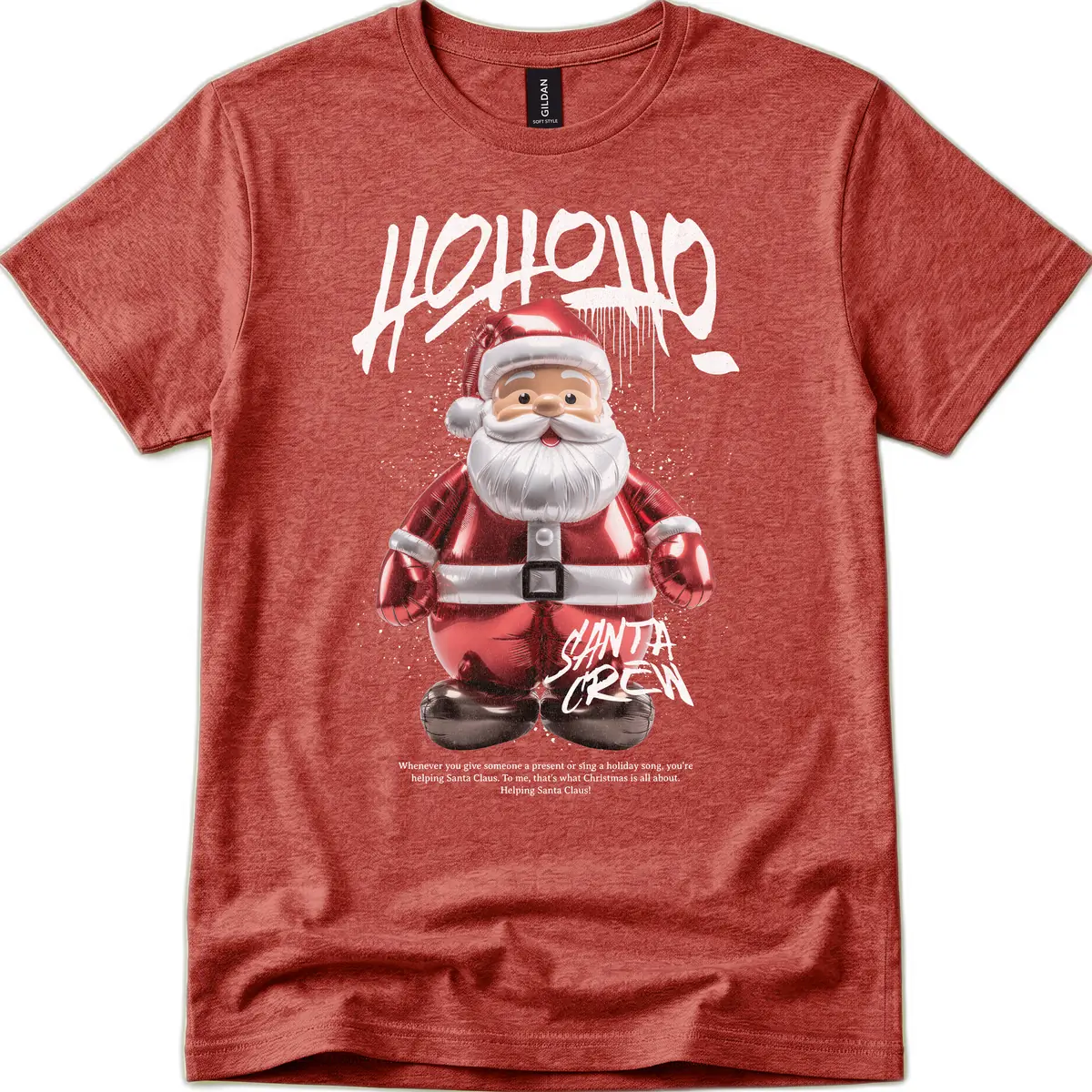 Hoholo Ho Ho Santa Crew Christmas T-Shirt in Heather Cardinal