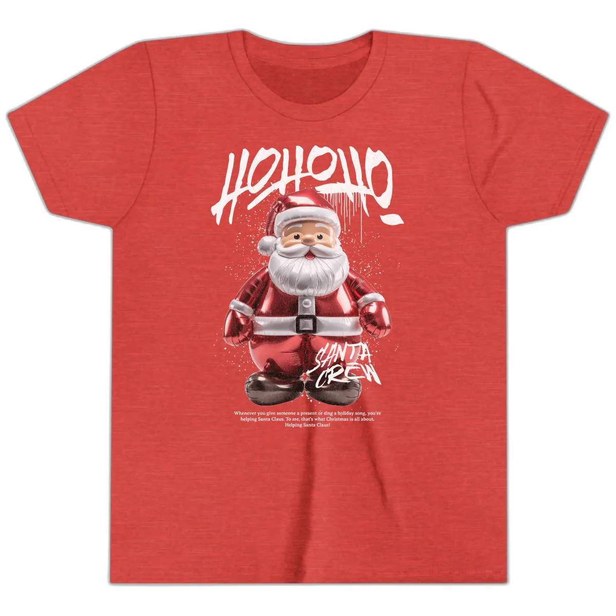 Hoholo Ho Ho Santa Crew Christmas Youth T-Shirt in Heather Red