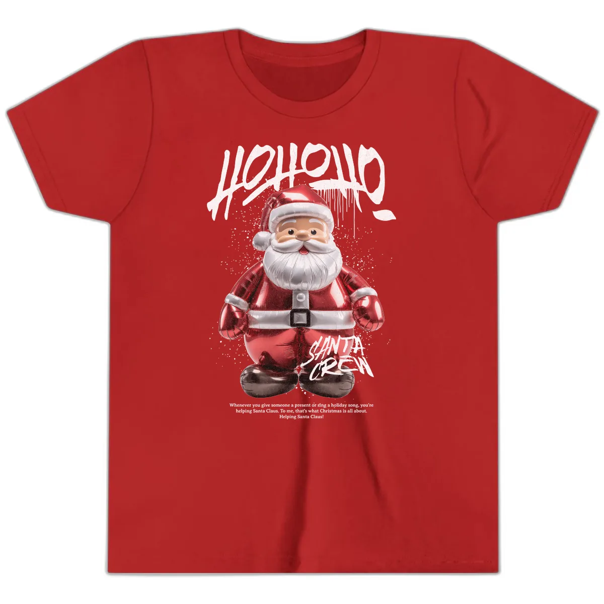 Hoholo Ho Ho Santa Crew Christmas Youth T-Shirt in Red