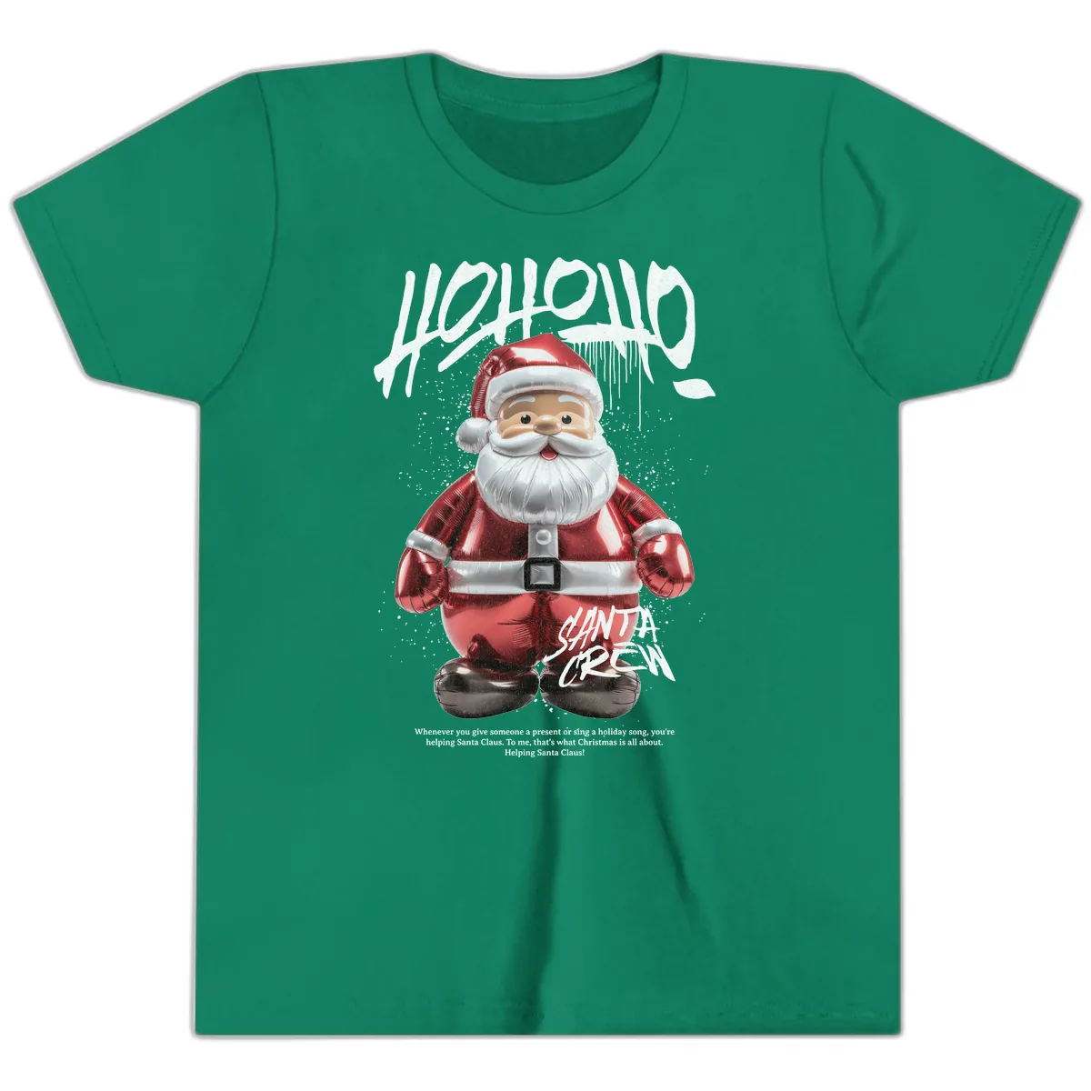 Hoholo Ho Ho Santa Crew Christmas Youth T-Shirt in Kelly