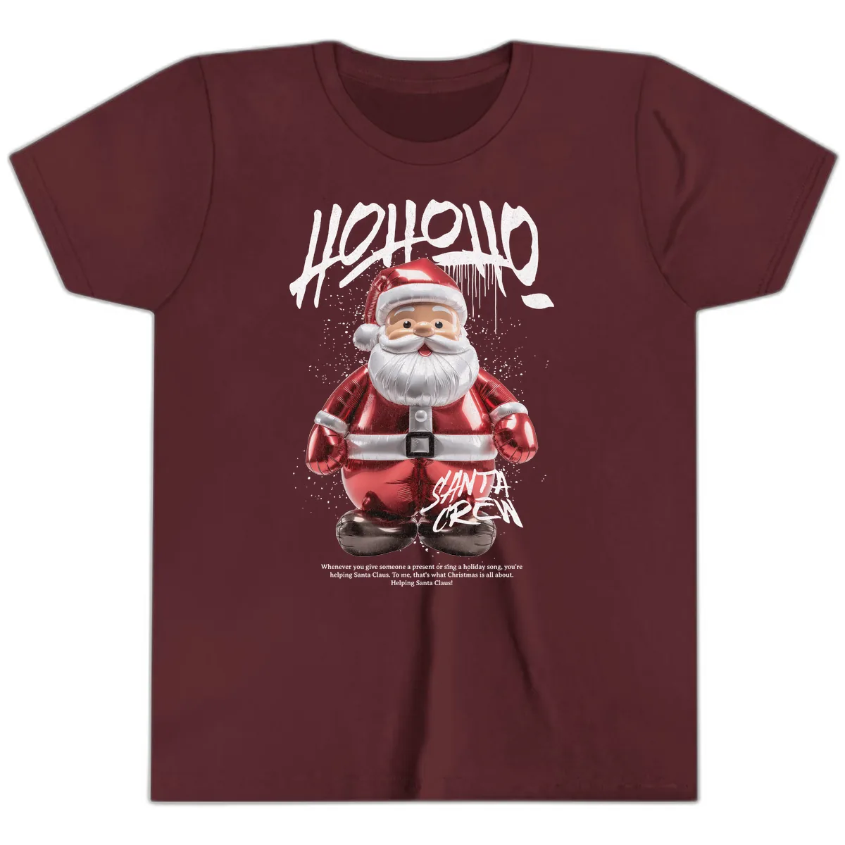 Hoholo Ho Ho Santa Crew Christmas Youth T-Shirt in Maroon