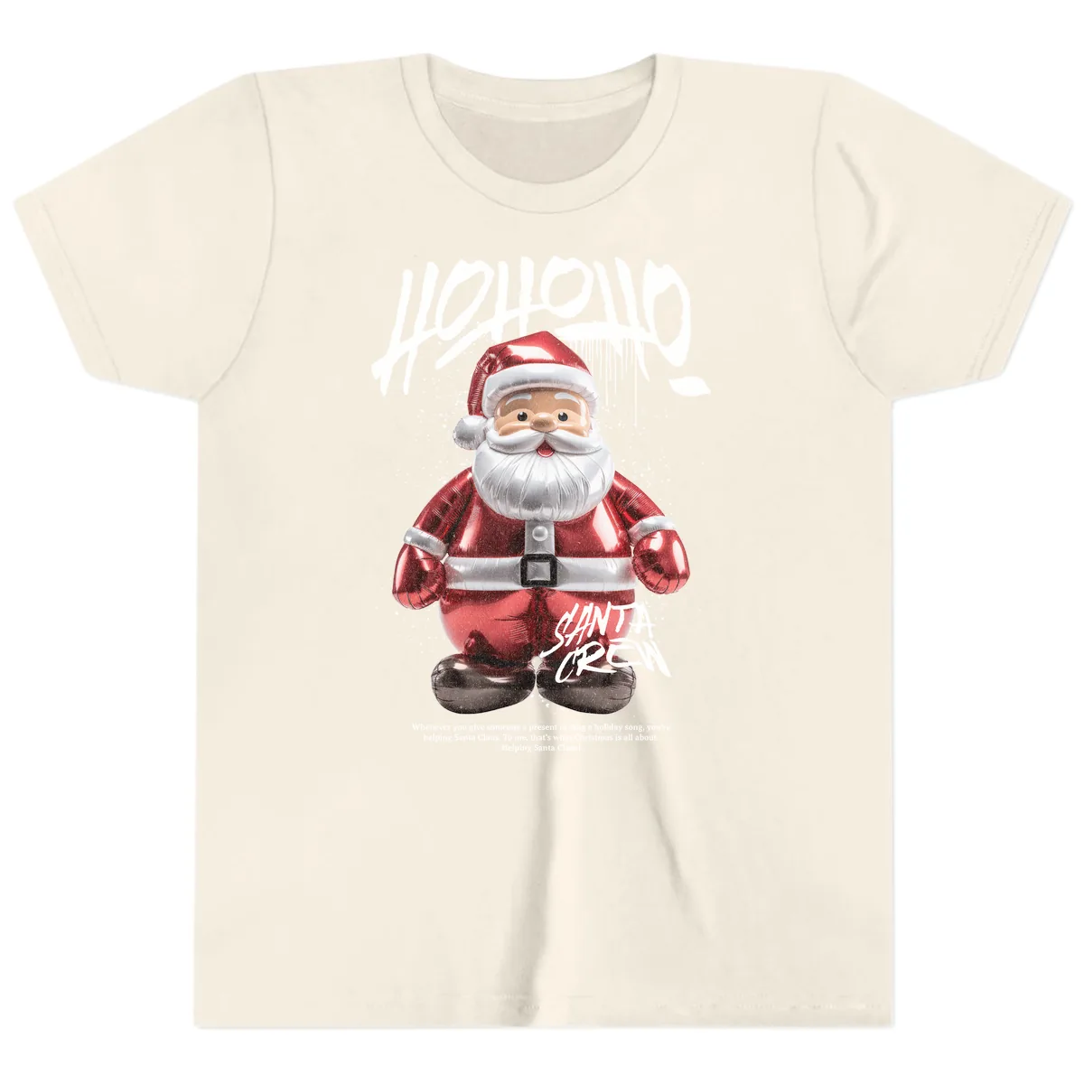 Hoholo Ho Ho Santa Crew Christmas Youth T-Shirt in Natural
