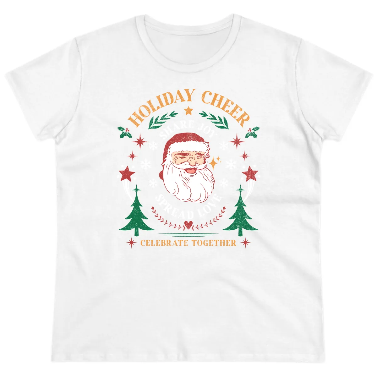 Holiday Cheer Santa Claus Celebration Ladies Tee in White