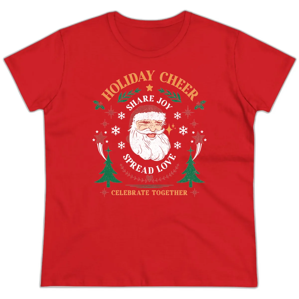 Holiday Cheer Santa Claus Celebration Ladies Tee in Red