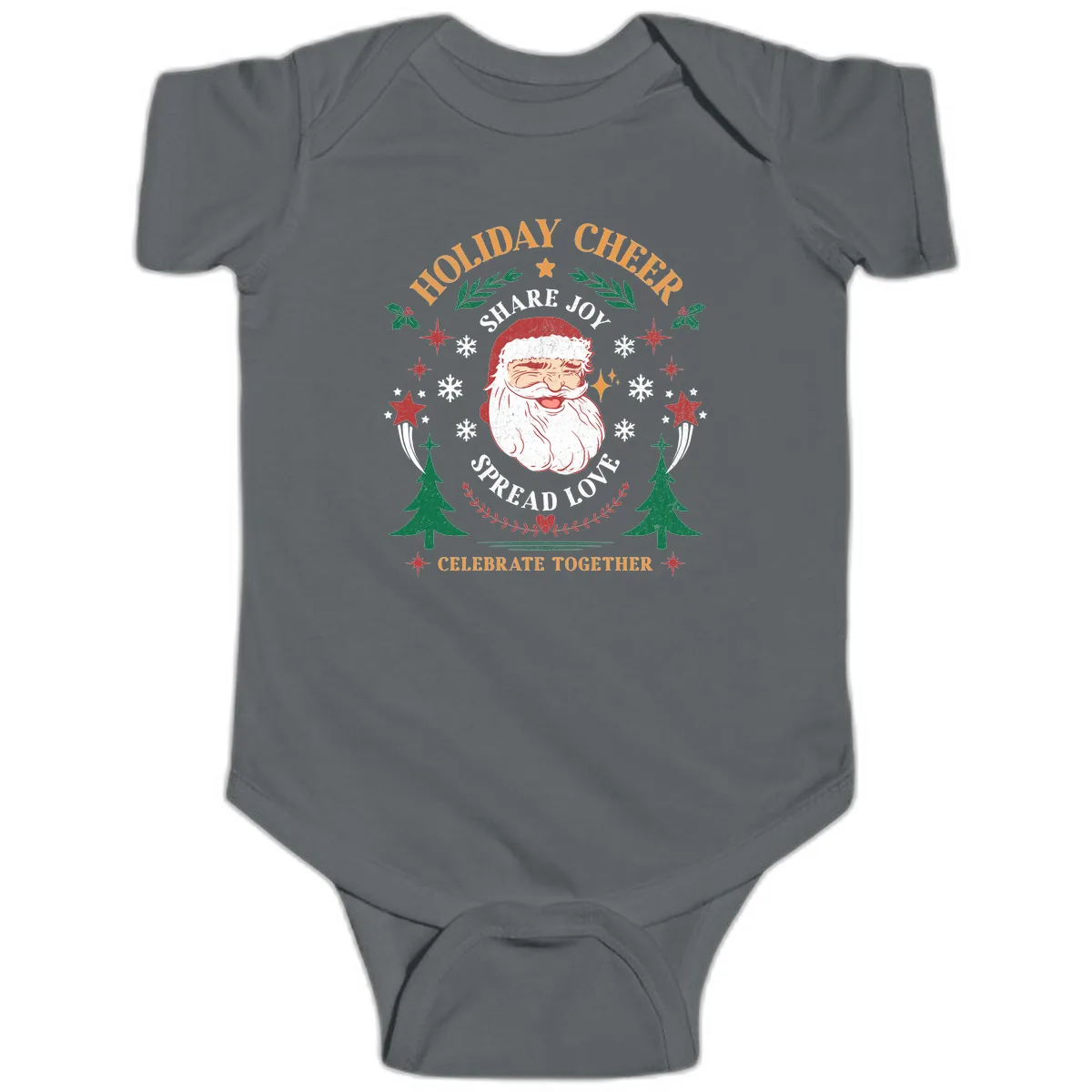 Holiday Cheer Santa Claus Celebration Baby Onesie in Charcoal