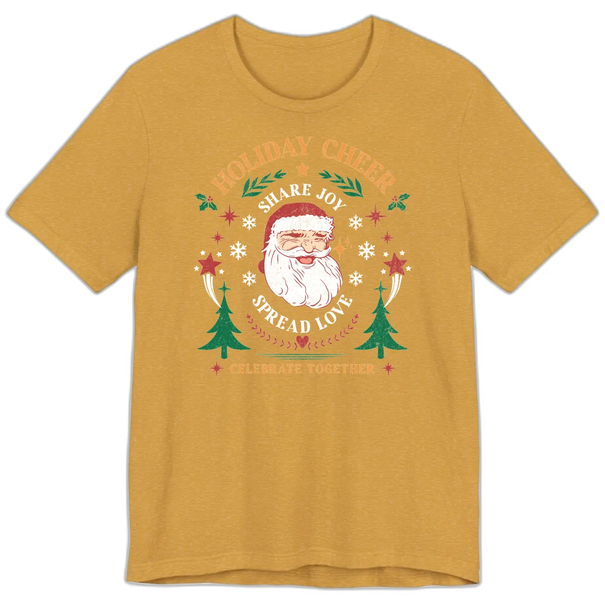 Holiday Cheer Santa Claus Celebration Premium T-Shirt in Heather Mustard