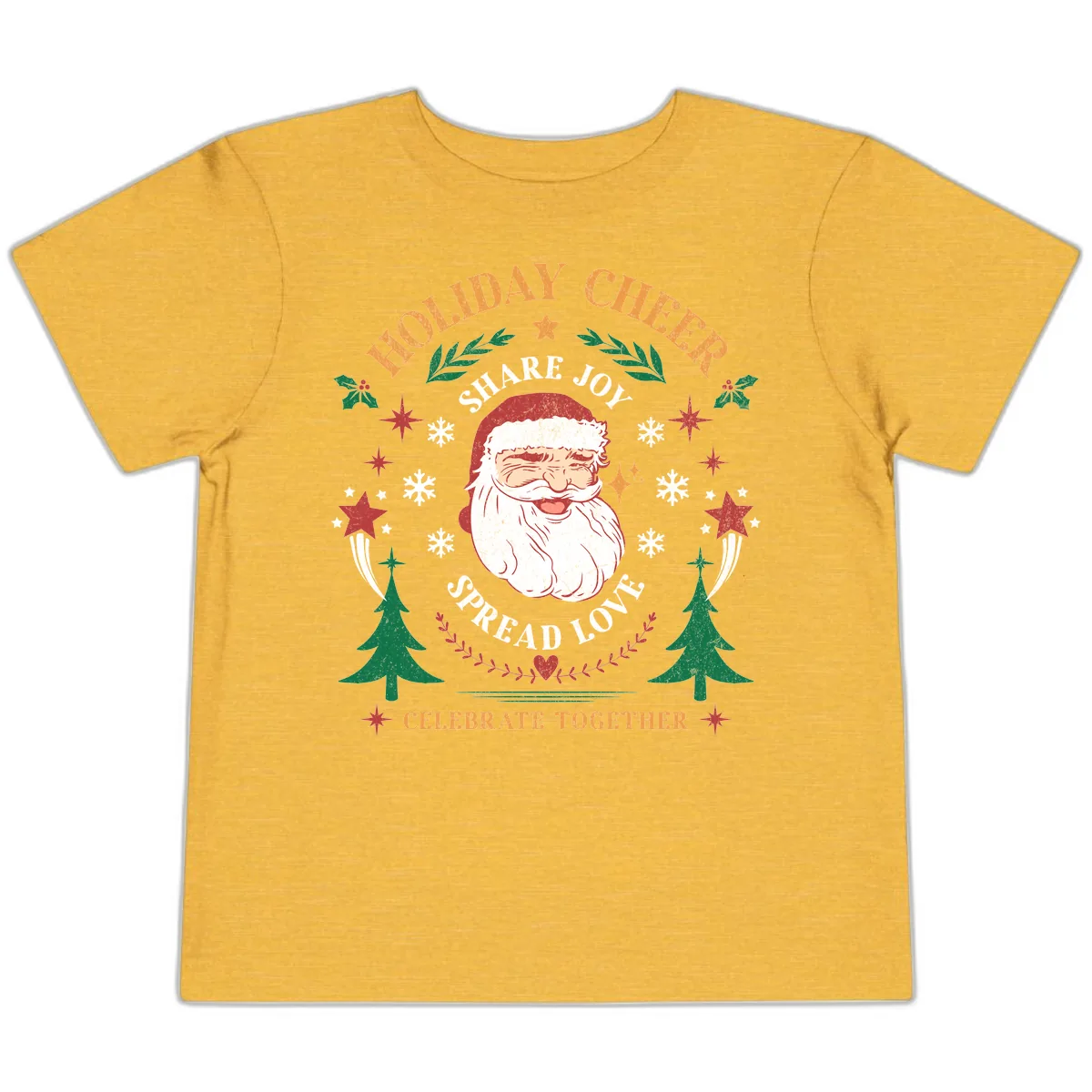 Holiday Cheer Santa Claus Celebration Toddler T-Shirt in Heather Yellow Gold