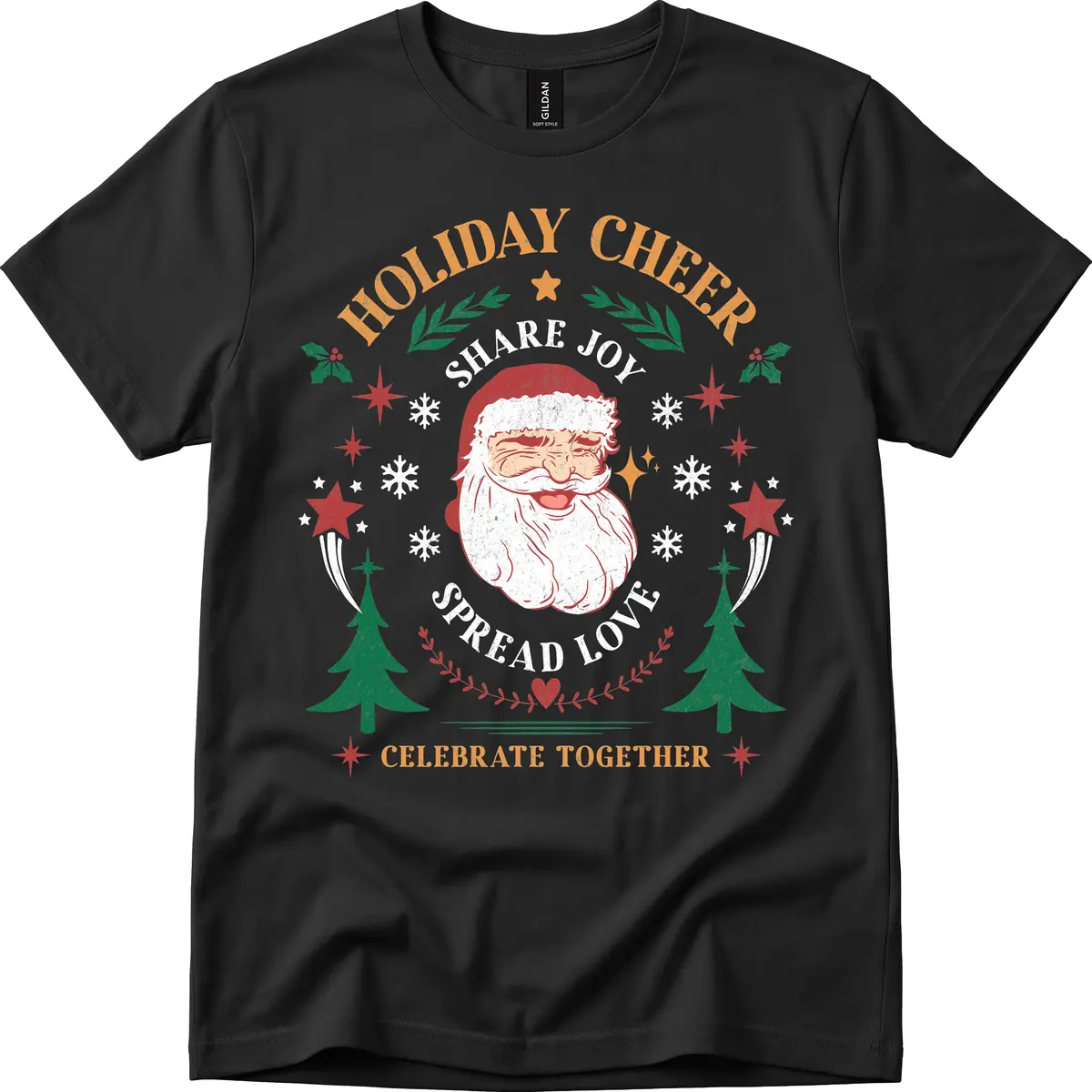 Holiday Cheer Santa Claus Celebration T-Shirt in Black