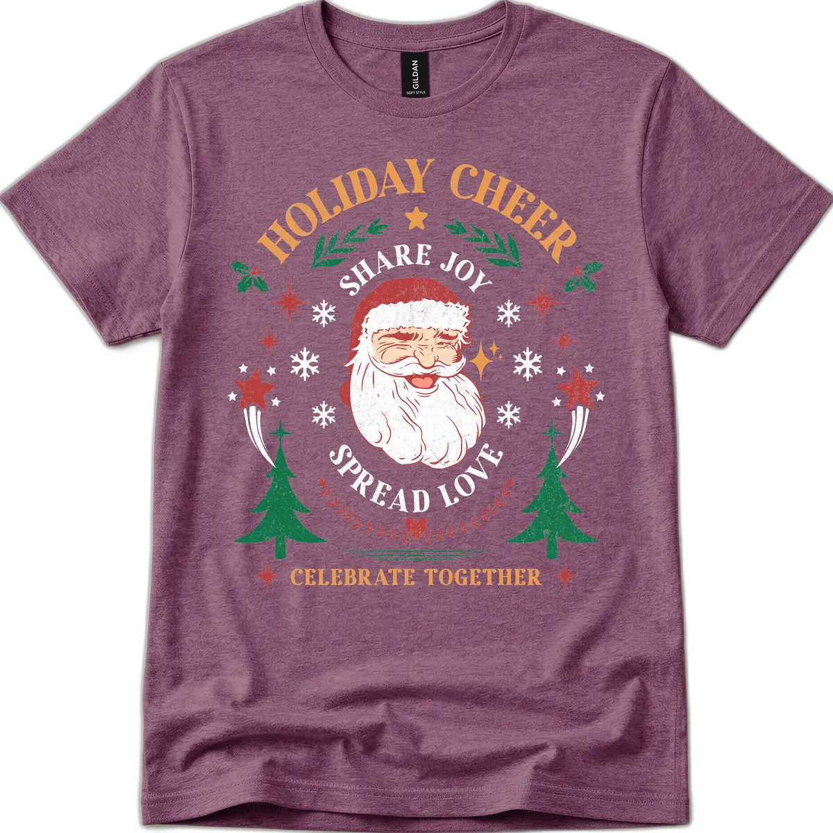 Holiday Cheer Santa Claus Celebration T-Shirt in Heather Maroon