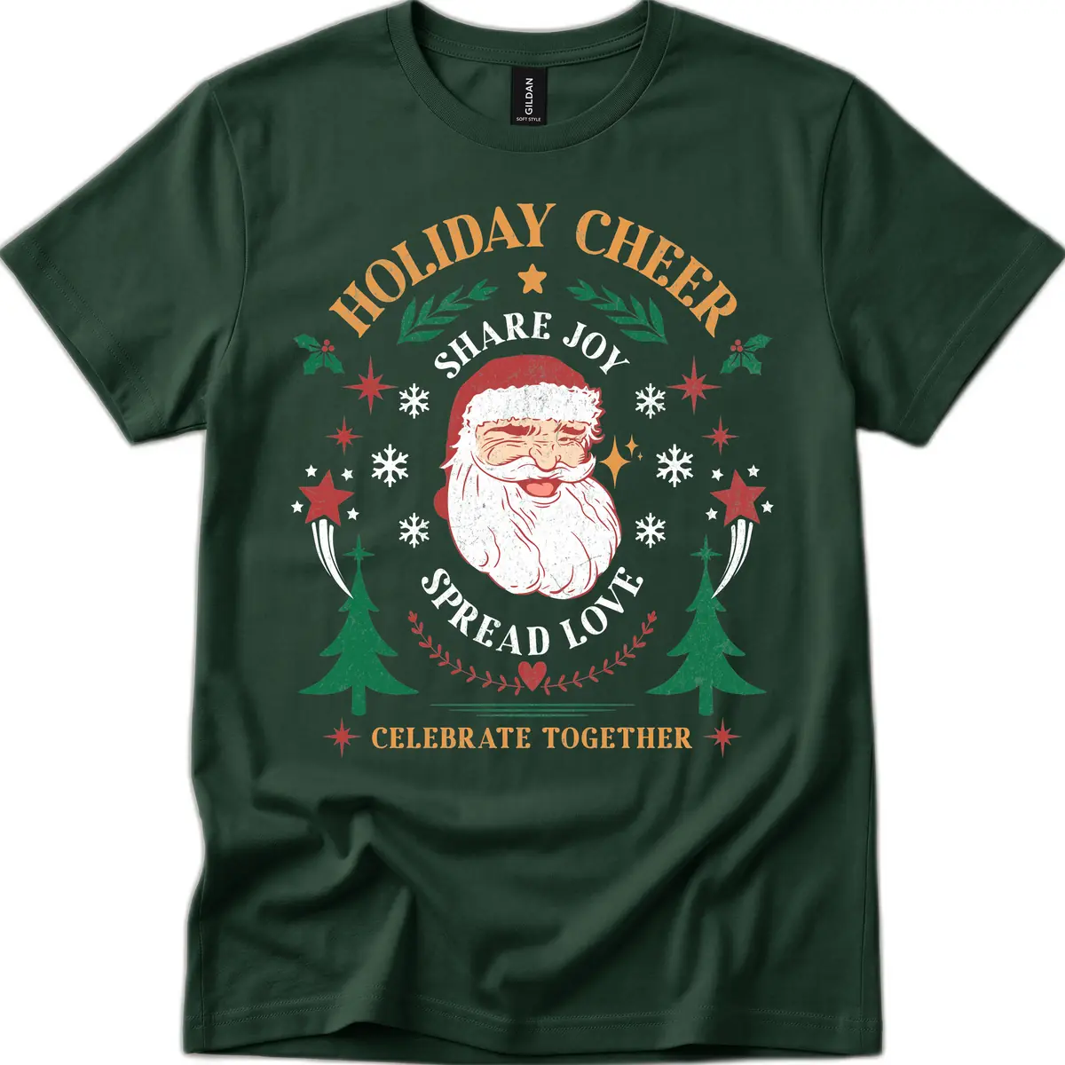 Holiday Cheer Santa Claus Celebration T-Shirt in Forest Green