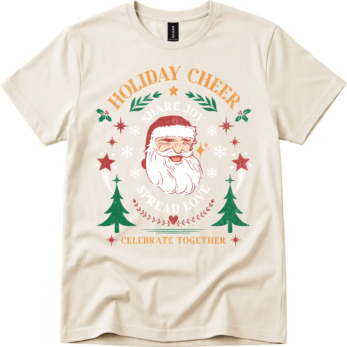 Holiday Cheer Santa Claus Celebration T-Shirt in Natural